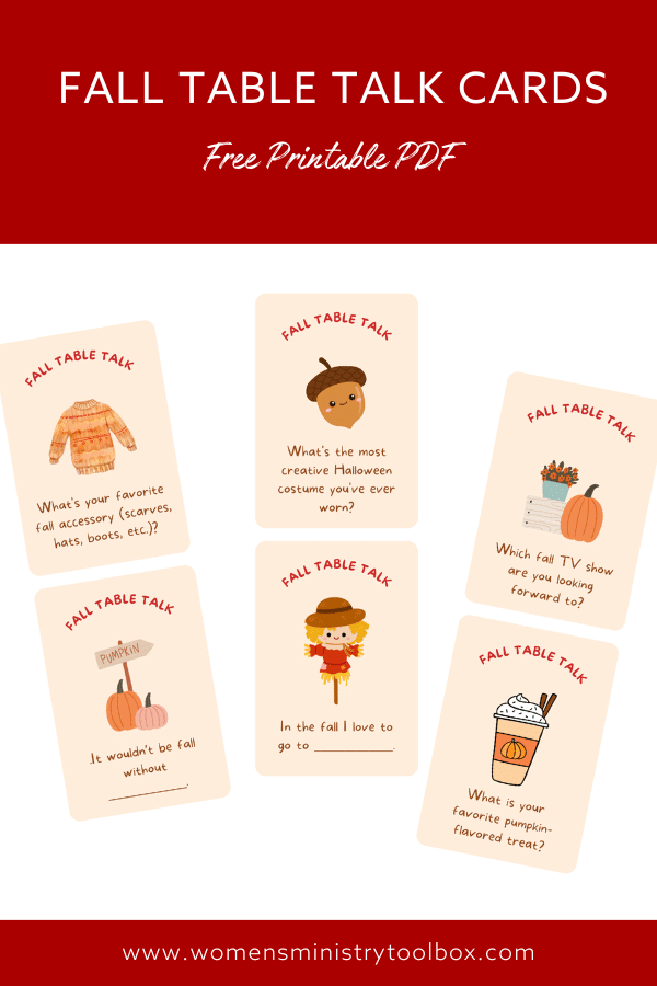 Fall Table Talk Cards for your fall women's ministry event or Bible study.