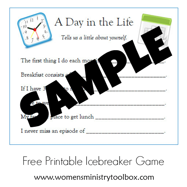 Free Printable Icebreaker Game A Day in the Life