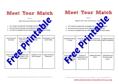 MYM printables Free Printables for Meet Your Match Icebreaker