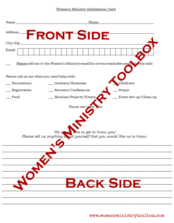 Free Printable Women's Ministry Information Form